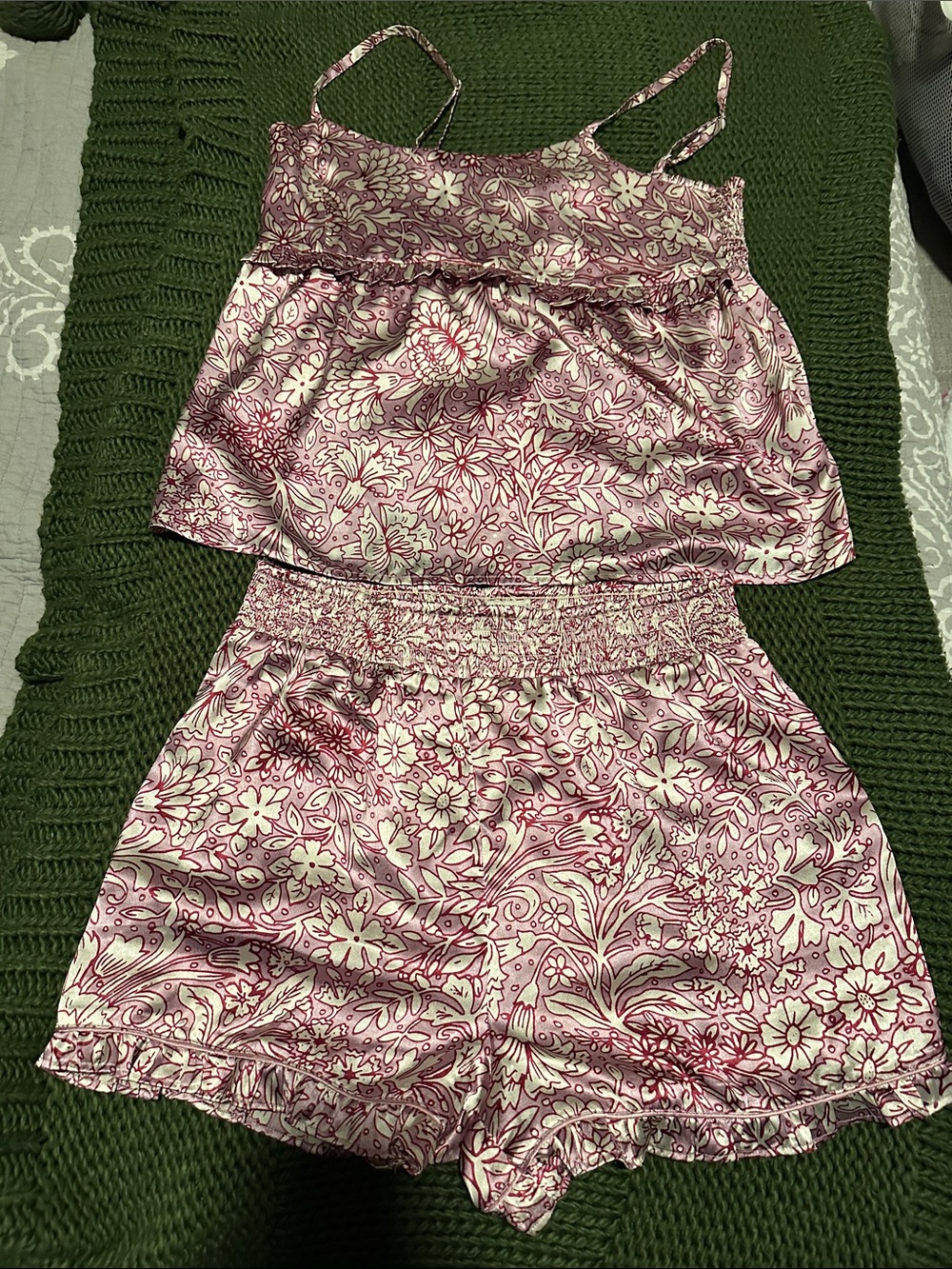 Pink Floral Satin Cami & Shorts Sleep Set